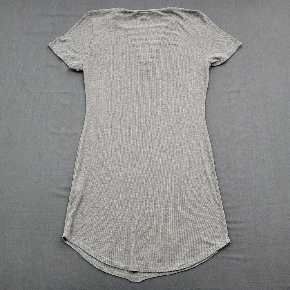 Charlotte‎ Russe Gray Ribbed Graphic T-Shirt Dress Skulls Roses Cage Neck Large